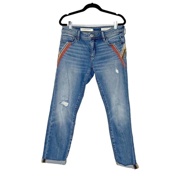 Anthropologie Pilcro Embellished Slim Boyfriend Jeans Women's Sequins Blue Sz 27 - Picture 1 of 8